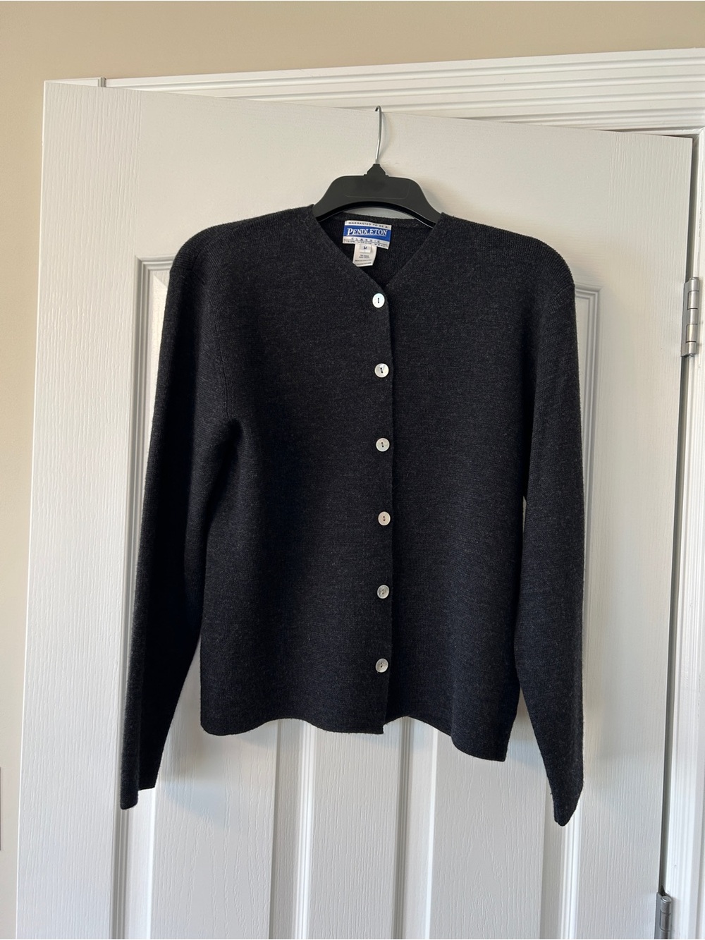 Pendleton Charcoal Black Wool Button-Front Cardigan